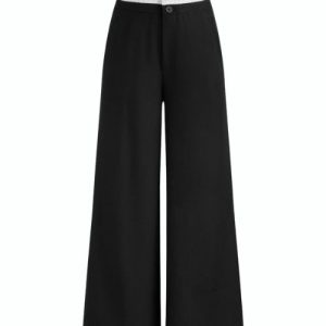 Wide leg pants with ruffled waistband